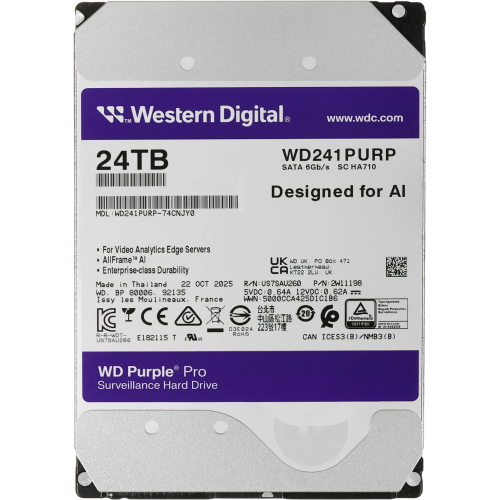 Жесткий диск HDD WD SATA3 24Tb Purple Pro 7200 512Mb (replacement ST20000VE003, WD181PURP, WD221PURP, ST24000VE002, ST24000DM001)