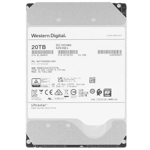 Жесткий диск HDD WD SATA Server 20Tb Ultrastar DC HC555 7200 6Gb/s 512MB (replacement WUH722020BLE604)