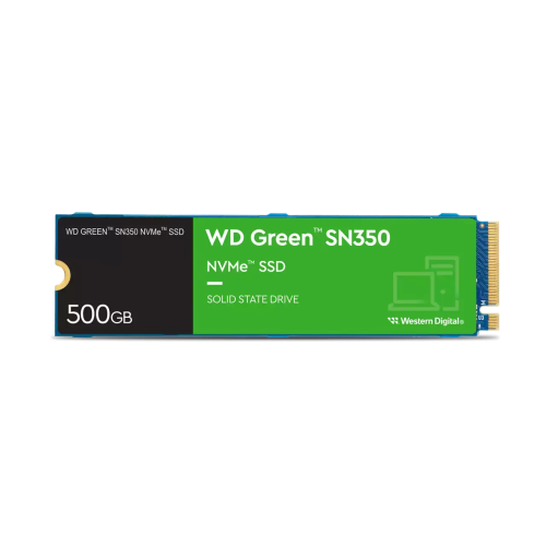 Твердотельный накопитель WD SSD Green SN350 NVMe, 500GB, M.2(22x80mm), NVMe, PCIe 3.0 x4, 3D TLC, R/W 2400/1650MB/s, IOPs 250 000/170 000, TBW 60, DWPD 0.1 (12 мес.)