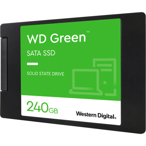Твердотельные накопители WD SSD Green, 240GB, 2.5" 7mm, SATA3, 3D TLC, R/W 545/465MB/s, IOPs 37 000/68 000, TBW 80, DWPD 0.3 (12 мес.)