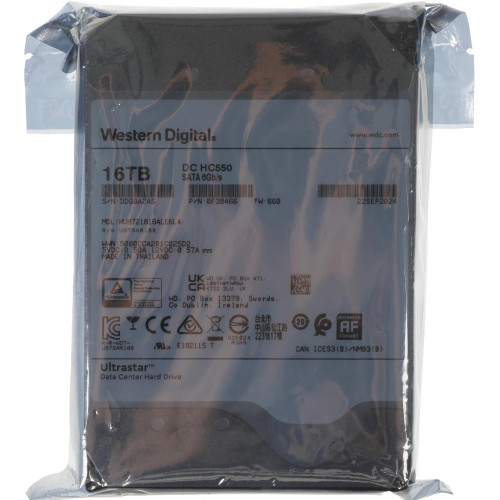 Жесткий диск WD SATA-III 16TB 0F38466 WUH721816ALE6L4 Server Ultrastar DC HC550 512E (7200rpm) 512Mb 3.5" 