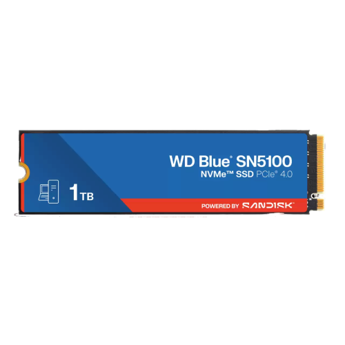 Твердотельные накопители WD SSD Blue SN5100, 1000GB, M.2(22x80mm), NVMe, PCIe 4.0 x4, TLC, R/W 7100/6700MB/s, TBW 600, DWPD 0.3 (12 мес.)