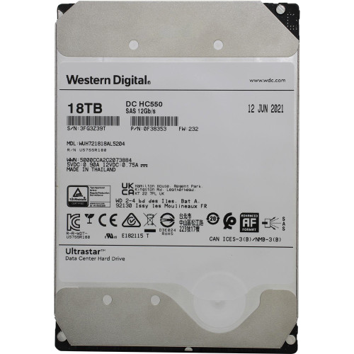 Жесткий диск HDD WD SAS Server 18Tb Ultrastar DC HC550 7200 12Gb/s 512MB (replacement WUH721818AL4206)