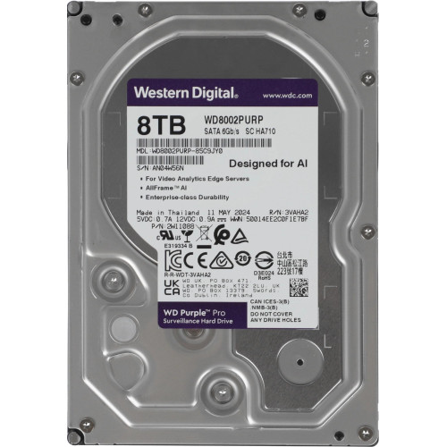 Жесткий диск WD SATA-III 8TB WD8002PURP Surveillance Purple Pro (7200rpm) 256Mb 3.5" 