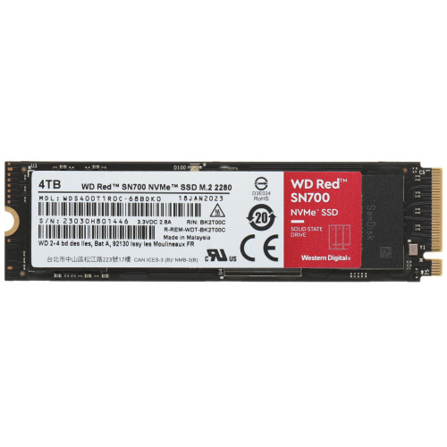 Твердотельный накопитель WD Original PCIe 3.0 x4 4TB WDS400T1R0C Red SN700 M.2 2280