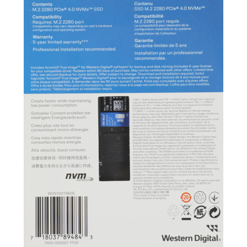Твердотельный накопитель WD PCIe 4.0 x4 1TB WDS100T4B0Е SN5000 Blue M.2 2280