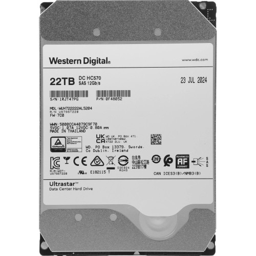 Жесткий диск WD SAS 3.0 22TB 0F48052 WUH722222AL5204 Server Ultrastar DC HC570 512E (7200rpm) 512Mb 3.5" 