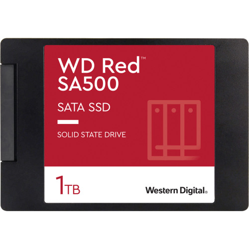 Твердотельные накопители WD SSD Red SA500 NAS, 1000GB, 2.5" 7mm, SATA3, R/W 560/530MB/s, IOPs 95 000/85 000, DRAM buffer, TBW 600, DWPD 0.4 (12 мес.)