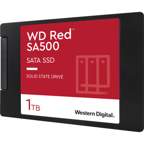 Твердотельные накопители WD SSD Red SA500 NAS, 1000GB, 2.5" 7mm, SATA3, R/W 560/530MB/s, IOPs 95 000/85 000, DRAM buffer, TBW 600, DWPD 0.4 (12 мес.)