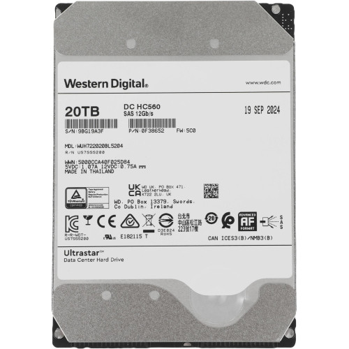 Жесткий диск WD SAS 3.0 20TB 0F38652 WUH722020BL5204 Server Ultrastar DC HC560 512E (7200rpm) 512Mb 3.5" 