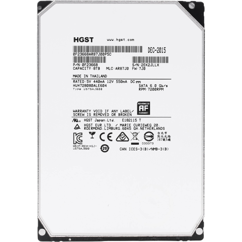 Жесткий диск RECERTIFIED HDD HGST SATA Server 8Tb Ultrastar 7200 6Gb/s 128MB 0F23668 (replacement HUS728T8TALE6L4, MG08ADA800E, MG10ADA800E, WD8005FRYZ) RECERTIFIED