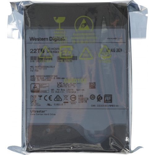 Жесткий диск WD SATA-III 22TB 0F48155 WUH722222ALE6L4 Server Ultrastar DC HC570 512E (7200rpm) 512Mb 3.5" 