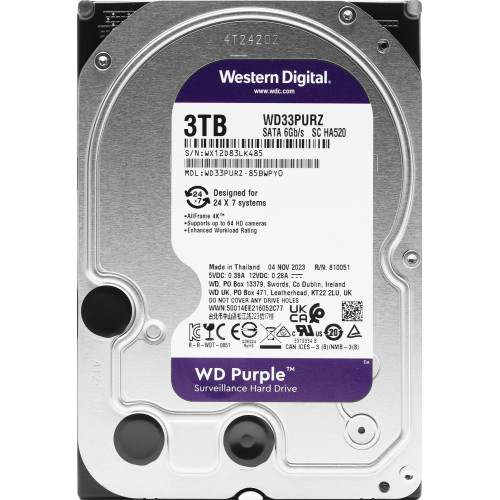 Жесткий диск WD SATA-III 3TB WD33PURZ Surveillance Purple (5400rpm) 256Mb 3.5" 
