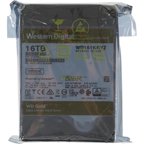 Жесткий диск WD SATA-III 16Tb WD161KRYZ Server Gold (7200rpm) 512Mb 3.5" 