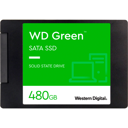 Твердотельные накопители WD SSD Green, 480GB, 2.5" 7mm, SATA3, 3D TLC, R/W 545/н.д., IOPs н.д./н.д., TBW н.д., DWPD н.д. (12 мес.)