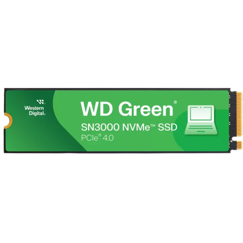 Твердотельные накопители WD SSD Green SN3000, 1000GB, M.2(22x80mm), NVMe, PCIe 4.0 x4, QLC, R/W 5000/4200MB/s, TBW 150, DWPD 0.1 (12 мес.)