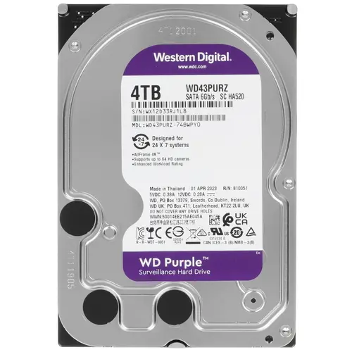 Жесткий диск HDD WD SATA3 4TB Purple Surveillancer 5400 RPM 256Mb 1 year warranty