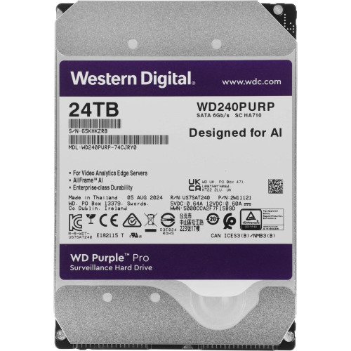 Жесткий диск WD SATA-III 24TB WD240PURP Surveillance Purple Pro (7200rpm) 512Mb 3.5"