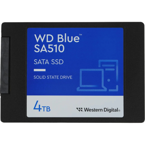 Твердотельный накопитель WD SSD Blue SA510, 4000GB, 2.5" 7mm, SATA3, R/W 560/520MB/s, IOPs 87 000/83 000, TBW 600, DWPD 0.1 (12 мес.)