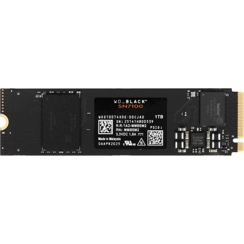 Твердотельные накопители WD SSD Black SN7100, 1000GB, M.2(22x80mm), NVMe, PCIe 4.0 x4, 3D TLC, R/W 7250/6900MB/s, IOPs 1 000 000/1 400 000, TBW 600, DWPD 0.3 (12 мес.)