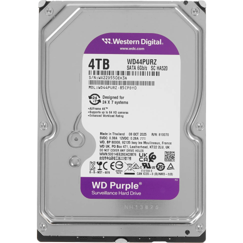 Жесткий диск HDD WD SATA3 4TB Purple Surveillancer 5400 RPM 128Mb (replacement WD43PURZ)