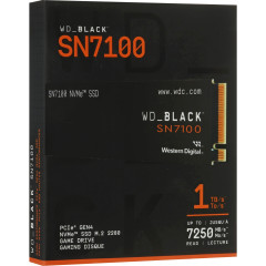 Твердотельные накопители WD SSD Black SN7100, 1000GB, M.2(22x80mm), NVMe, PCIe 4.0 x4, 3D TLC, R/W 7250/6900MB/s, IOPs 1 000 000/1 400 000, TBW 600, DWPD 0.3 (12 мес.)
