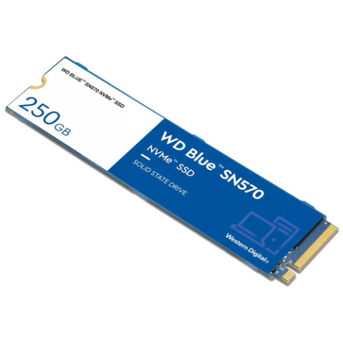 Твердотельный накопитель WD SSD Blue SN570 NVMe, 250GB, M.2(22x80mm), NVMe, PCIe 3.0 x4, 3D TLC, R/W 3300/1200MB/s, IOPs 190 000/210 000, TBW 150, DWPD 0.3 (12 мес.)