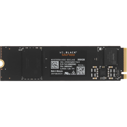 Твердотельный накопитель WD SSD Black SN7100, 500GB, M.2(22x80mm), NVMe, PCIe 4.0 x4, TLC, R/W 6800/5800MB/s, TBW 300, DWPD 0.3 (12 мес.)