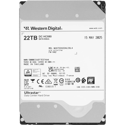 Жесткий диск HDD WD SATA Server 22Tb Ultrastar DC HC580 7200 6Gb/s 512MB (replacement MG10AFA22TE, MG10ACA20TE, WUH722020CLE604, WUH722020BLE604, WUH722020BLE6L4)