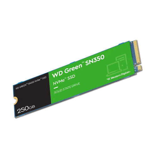 Твердотельный накопитель WD SSD Green SN350 NVMe, 250GB, M.2(22x80mm), NVMe, PCIe 3.0 x4, 3D TLC, R/W 2400/900MB/s, IOPs 160 000/150 000, TBW 40, DWPD 0.3 (12 мес.)