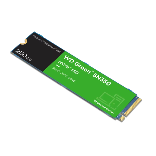 Твердотельный накопитель WD SSD Green SN350 NVMe, 250GB, M.2(22x80mm), NVMe, PCIe 3.0 x4, 3D TLC, R/W 2400/900MB/s, IOPs 160 000/150 000, TBW 40, DWPD 0.3 (12 мес.)