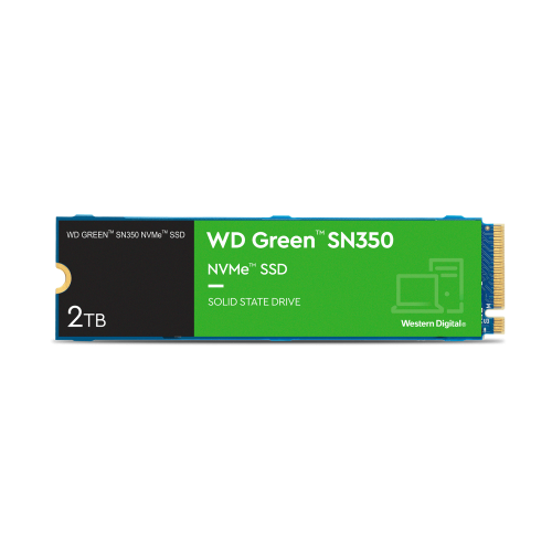 Твердотельный накопитель WD SSD Green SN350 NVMe, 2.0TB, M.2(22x80mm), NVMe, PCIe 3.0 x4, QLC, R/W 3200/3000MB/s, IOPs 500 000/450 000, TBW 100, DWPD 0.1 (12 мес.)